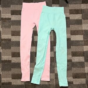 90 Degree By Reflex Kids Leggings in Pink and Mint